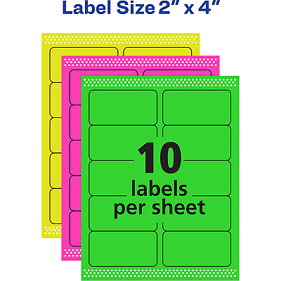 Avery 2"x 4" Neon Shipping Labels with Sure Feed, 1,000 Labels (AVE5964)