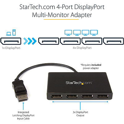 StarTech Displayport To Displayport Multi Monitor Splitter - 4-port Mst Hub - Dp 1.2 To 4x Dp Mst Hub (MSTDP124DP)