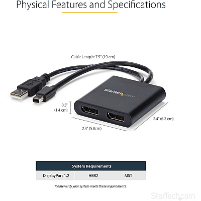 StarTech Mdp To 2x Dp Multi Monitor Adapter/mst (MSTMDP122DP)
