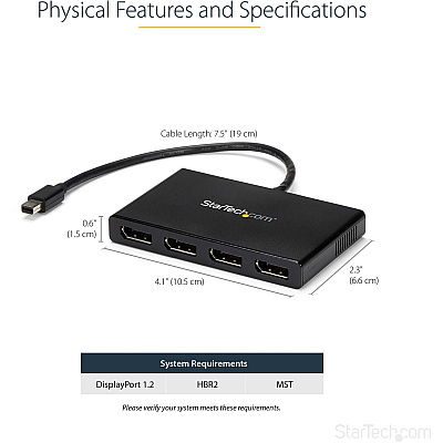 StarTech Mdp To 4x Dp Multi Monitor Adapter/mst (MSTMDP124DP)