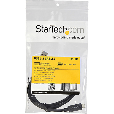 StarTech 1m (3 Ft) Usb C To Usb A Cable - M/m - Usb 3.1 (10gbps) - Usb-if Certified (USB31AC1M)