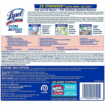 LYSOL Dual Action Wipes (RAC81700CT)