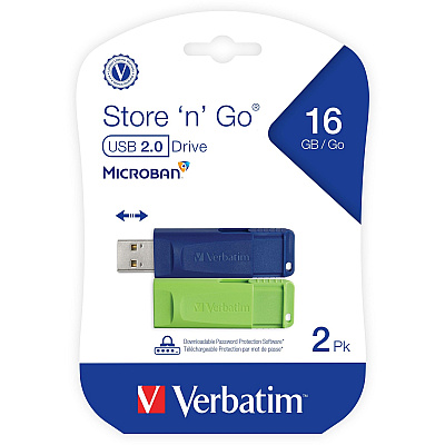Verbatim 16GB Store 'n' Go USB Flash Drive - 2pk - Blue, Green (98713)