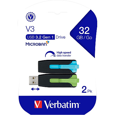 Verbatim 32GB Store 'n' Go V3 USB 3.2 Gen 1 Flash Drive - 2pk - Blue, Green (99127)