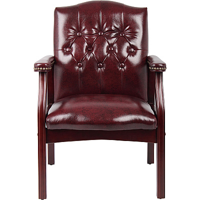BOSS Traditional Oxblood Vinyl Guest Chair with Mahogany Finish (B959BY)