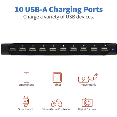 Tripp Lite 10-Port USB Charging Station with Adjustable Storage, 12V 8A (96W) USB Charger Output (U280010ST)