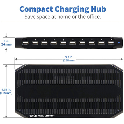 Tripp Lite 10-Port USB Charging Station with Adjustable Storage, 12V 8A (96W) USB Charger Output (U280010ST)