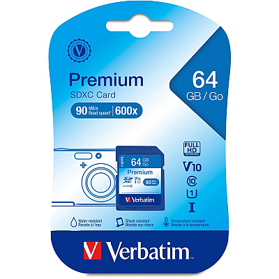 Verbatim 64GB Premium SDXC Memory Card, UHS-I Class 10 (44024)