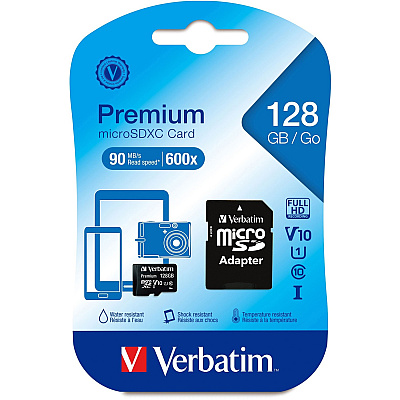 Verbatim 128GB Premium microSDXC Memory Card with Adapter, UHS-I Class 10 (44085)