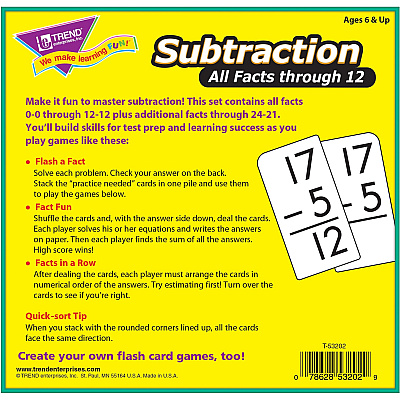 TREND Subtraction all facts through 12 Flash Cards (TEP53202)