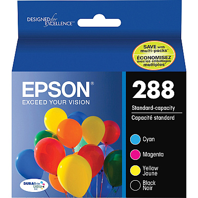Epson DURABrite Ultra 288 Original Standard Yield Inkjet Ink Cartridge - Pigment Black, Pigment Cyan, Pigment Magenta, Pigment Yellow - 4 / Pack (EPST288120BCS)
