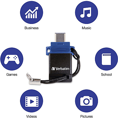 Verbatim 64GB Store 'n' Go Dual USB 3.2 Gen 1 Flash Drive for USB-C Devices - Blue (99155)