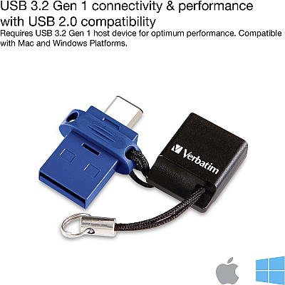 Verbatim 64GB Store 'n' Go Dual USB 3.2 Gen 1 Flash Drive for USB-C Devices - Blue (99155)