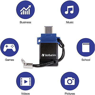 Verbatim 32GB Store 'n' Go Dual USB 3.0 Flash Drive for USB-C Devices - Blue (VER99154)