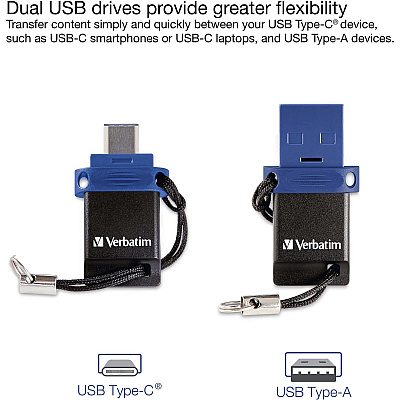 Verbatim 32GB Store 'n' Go Dual USB 3.0 Flash Drive for USB-C Devices - Blue (VER99154)