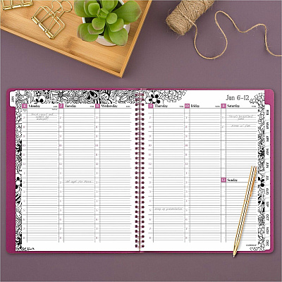 Cambridge FloraDoodle Premium Weekly Monthly Appointment Book, Black, White, Large (589905)