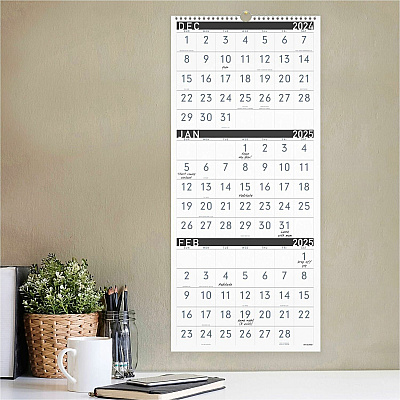 AT-A-GLANCE Three-Month Reference Wall Calendar, Contemporary Artwork/Formatting, 12 x 27, White Sheets, 15-Month: Dec 2025 to Feb 2027 (PM11X28)