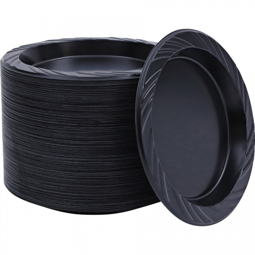 Genuine Joe Round Plastic Black Plates (10427CT)