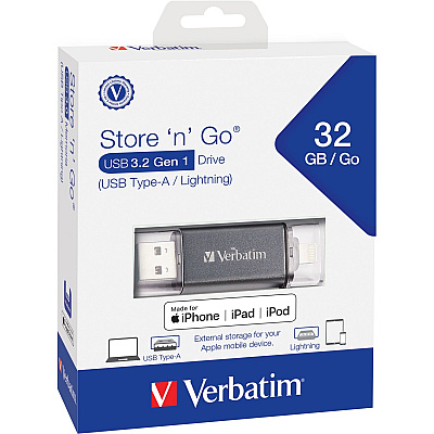 Verbatim 32GB Store 'n' Go Dual USB 3.2 Gen 1 Flash Drive for Apple Lightning Devices - Graphite (49300)