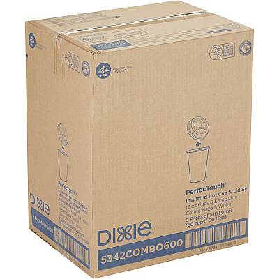 Dixie PerfecTouch 12 oz Hot Coffee Cup and Lid Sets by GP Pro (DXE5342COMBO6CT)