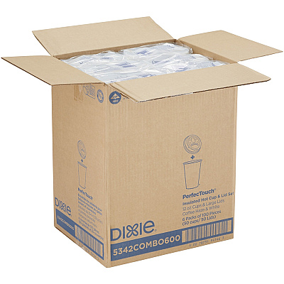 Dixie PerfecTouch 12 oz Hot Coffee Cup and Lid Sets by GP Pro (DXE5342COMBO6CT)