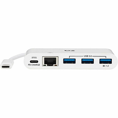 Eaton Tripp Lite Series 3-Port USB-C Hub - USB 3.x (5Gpbs) Hub Ports, Gigabit Ethernet, 60W PD Charging, White (U4600033AGC)