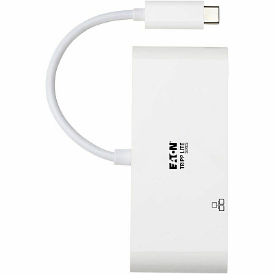 Eaton Tripp Lite Series 3-Port USB-C Hub - USB 3.x (5Gpbs) Hub Ports, Gigabit Ethernet, 60W PD Charging, White (U4600033AGC)