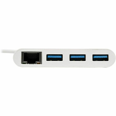Eaton Tripp Lite Series 3-Port USB 3.x (5Gbps) Hub with LAN Port, USB-C to 3x USB-A Ports and Gigabit Ethernet, White (U4600033AG)