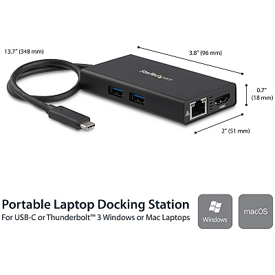 StarTech Usb C Multiport Adapter With Hdmi - 4k - Mac & Windows - 60w Pd - Portable Docking Station For Laptop W/ 2x Usb 3.0 Ports And Gigabit Ethernet Port (DKT30CHPD)