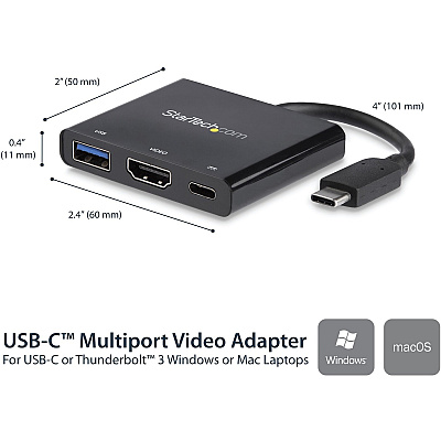 StarTech Usb C Multiport Adapter With Hdmi & Usb 3.0 Port - 60w Pd - 4k 30hz - Mac & Windows - Usb Type C All In One Video Adapter (CDP2HDUACP)