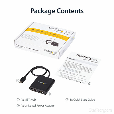 StarTech 2-port Usb-c To Displayport Mst Hub - 4k 30hz - Multi-stream Transport Hub For Usb C Windows Devices - Thunderbolt 3 Compatible (MSTCDP122DP)