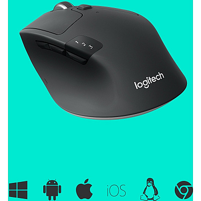 Logitech M720 Triathlon Multi-Device Wireless Mouse, Bluetooth, USB Unifying Receiver, 1000 DPI, 8 Buttons, 2-Year Battery, Compatible with Laptop, PC, Mac, iPadOS - Black (910004790)