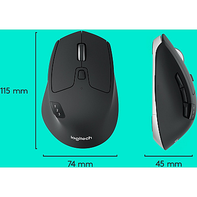 Logitech M720 Triathlon Multi-Device Wireless Mouse, Bluetooth, USB Unifying Receiver, 1000 DPI, 8 Buttons, 2-Year Battery, Compatible with Laptop, PC, Mac, iPadOS - Black (910004790)