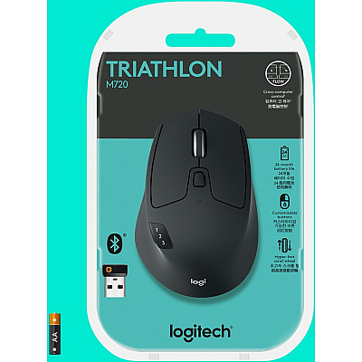 Logitech M720 Triathlon Multi-Device Wireless Mouse, Bluetooth, USB Unifying Receiver, 1000 DPI, 8 Buttons, 2-Year Battery, Compatible with Laptop, PC, Mac, iPadOS - Black (910004790)