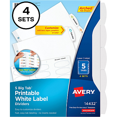 Avery Big Tab Printable Label Dividers, Easy Peel Labels, 5 Tabs (AVE14432)