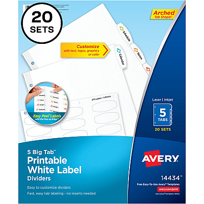 Avery Big Tab Printable White Label Dividers (AVE14434)