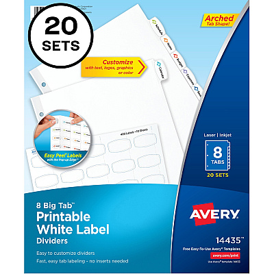 Avery Big Tab Printable White Label Dividers (AVE14435)