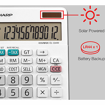 Sharp EL-334WB 12 Digit Professional Large Desktop Calculator with Kick Stand Display