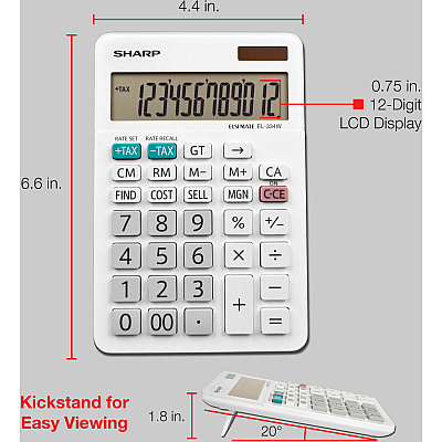 Sharp EL-334WB 12 Digit Professional Large Desktop Calculator with Kick Stand Display