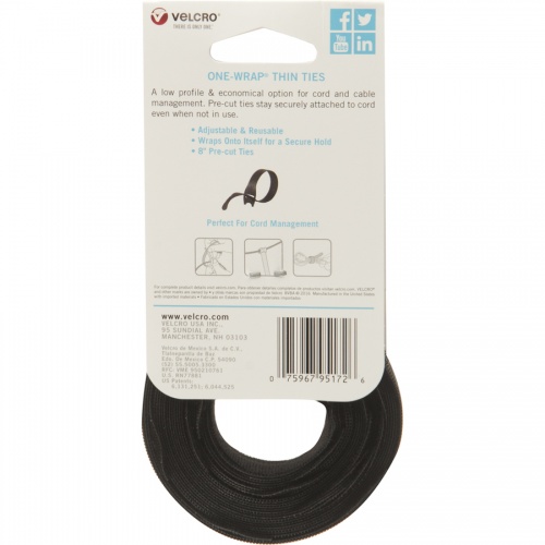 Velcro One Wrap Light-duty Thin Bundling Ties (95172)