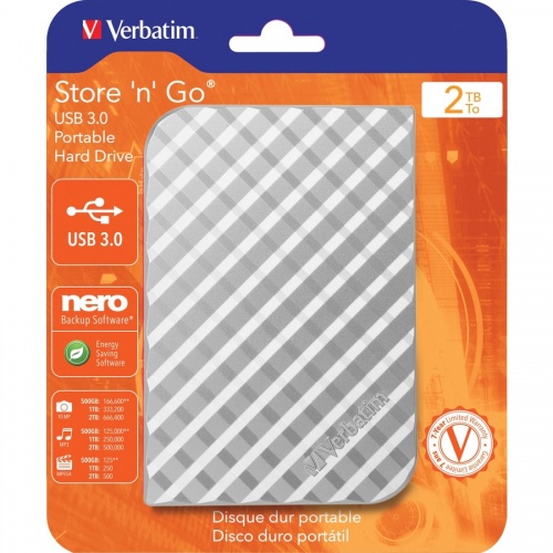 Verbatim 2TB Store 'n' Go Portable Hard Drive, USB 3.0 - Diamond Silver (99375)