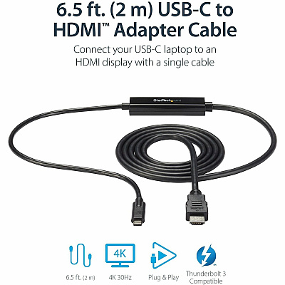 StarTech Usb-c To Hdmi Cable - 2m - 4k 30 Hz - Eliminate Clutter By Connecting Your Usb Type-c Computer Directly To An Hdmi Display Without Additional Adapters (CDP2HDMM2MB)