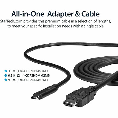 StarTech Usb-c To Hdmi Cable - 2m - 4k 30 Hz - Eliminate Clutter By Connecting Your Usb Type-c Computer Directly To An Hdmi Display Without Additional Adapters (CDP2HDMM2MB)