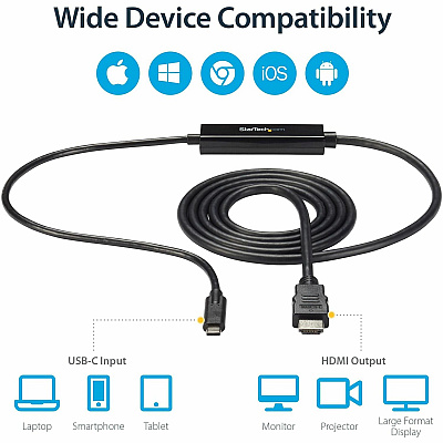 StarTech Usb-c To Hdmi Cable - 2m - 4k 30 Hz - Eliminate Clutter By Connecting Your Usb Type-c Computer Directly To An Hdmi Display Without Additional Adapters (CDP2HDMM2MB)