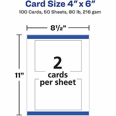 Avery(R) Printable Postcards with Sure Feed Technology, 4" x 6" , Matte White, 100 Blank Postcards for Inkjet Printers (AVE8386)