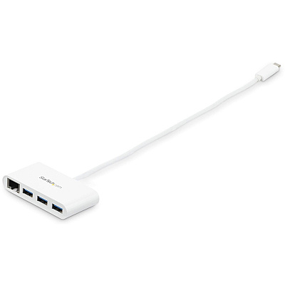 StarTech 3 Port Usb C Hub With Gigabit Ethernet - Usb-c To 3x Usb-a - Usb 3.0 Hub (5gbps) - White (HB30C3A1GEA)