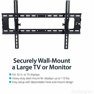 StarTech Flat Screen Tv Wall Mount - Tilting - For 32" To 75" Tvs - Heavy-duty Steel - Vesa Tv Mount - Monitor Wall Mount - Wall Mount Tv Bracket (FLATPNLWALL)