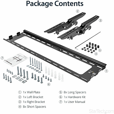 StarTech Flat Screen Tv Wall Mount - Tilting - For 32" To 75" Tvs - Heavy-duty Steel - Vesa Tv Mount - Monitor Wall Mount - Wall Mount Tv Bracket (FLATPNLWALL)
