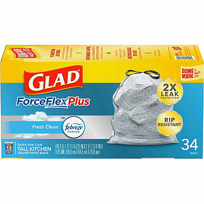 Glad ForceFlexPlus Tall Kitchen Drawstring Trash Bags (CLO70320)