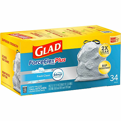 Glad ForceFlexPlus Tall Kitchen Drawstring Trash Bags (CLO70320)